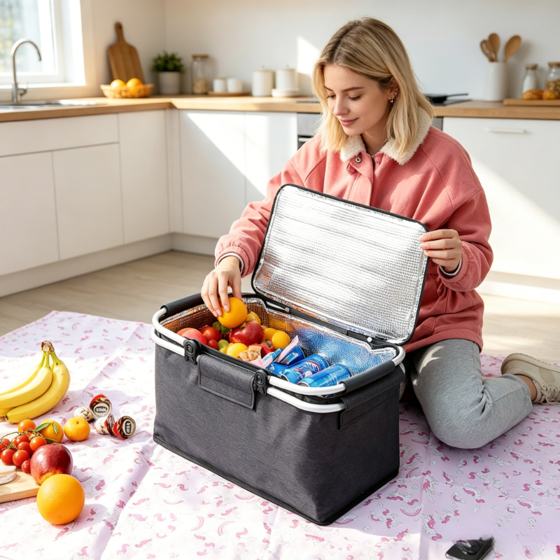 Food Storage Square Containers - Foldable Large Capacity Insulated Picnic Bag,