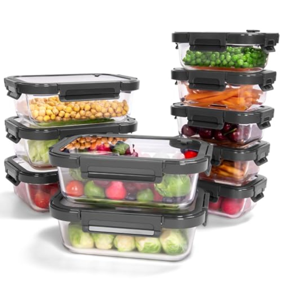 Food Storage Glass Containers - 10-Pack Glass Food Storage Containers with