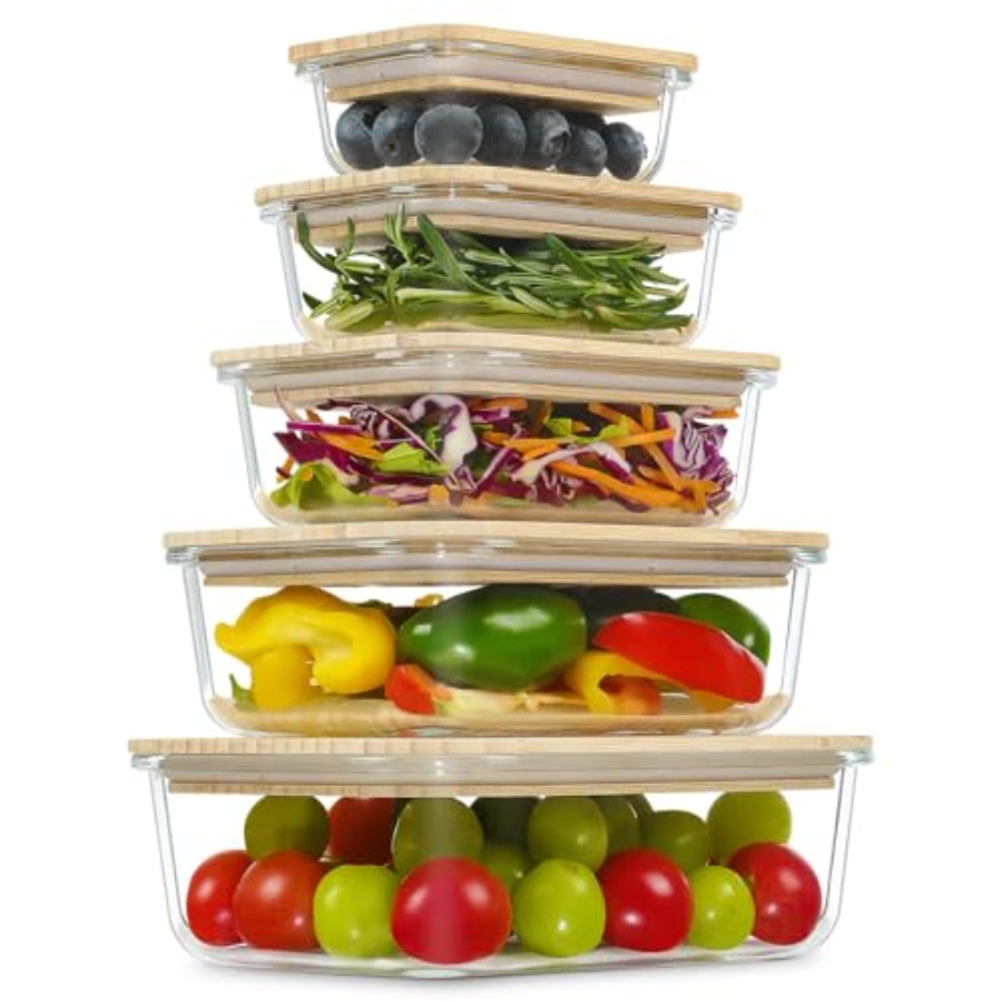 Food Storage Set Glass - Glass Containers with Bamboo Lids Meal