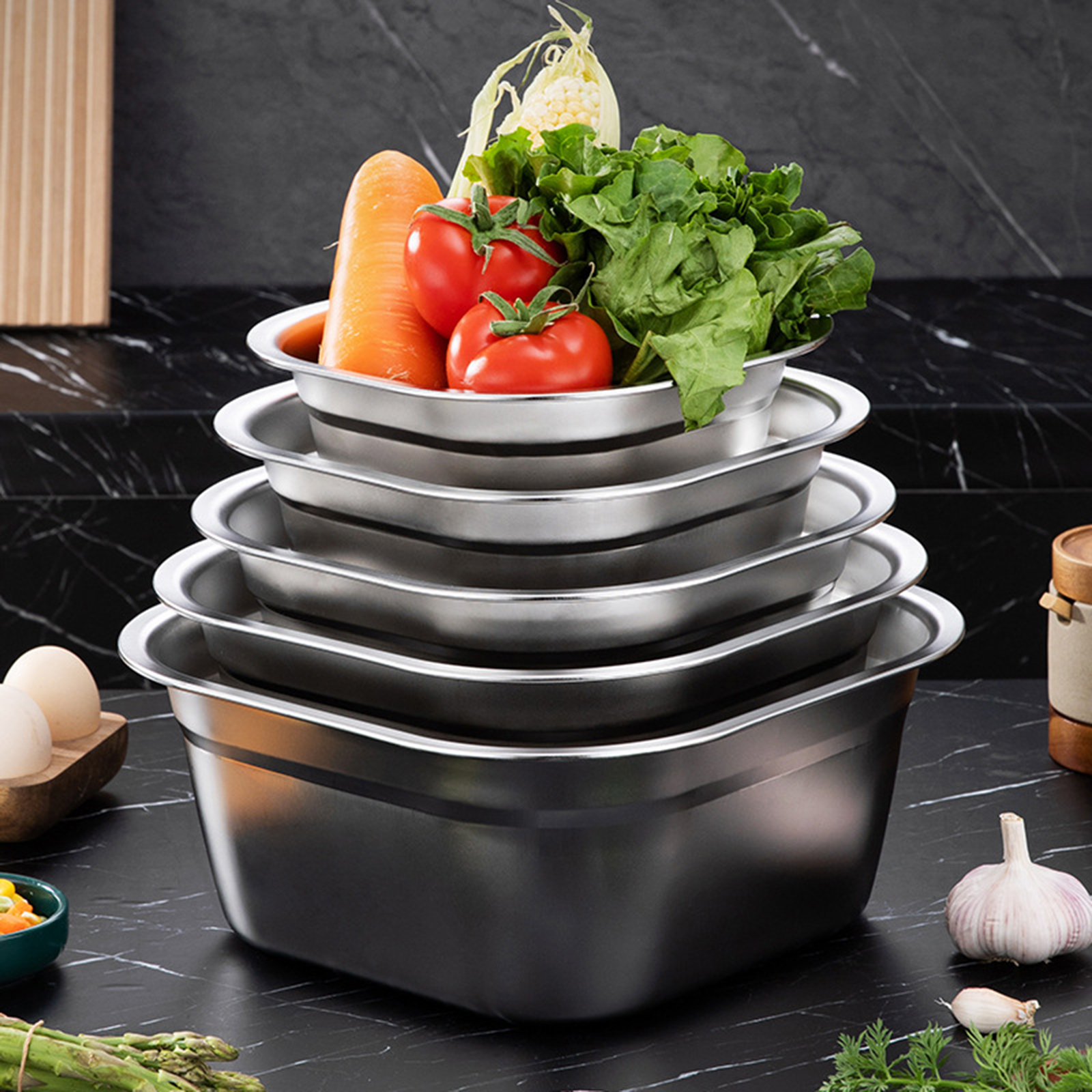 Food Storage Square Containers - Stainless Steel Square Basin Versatile Mixing