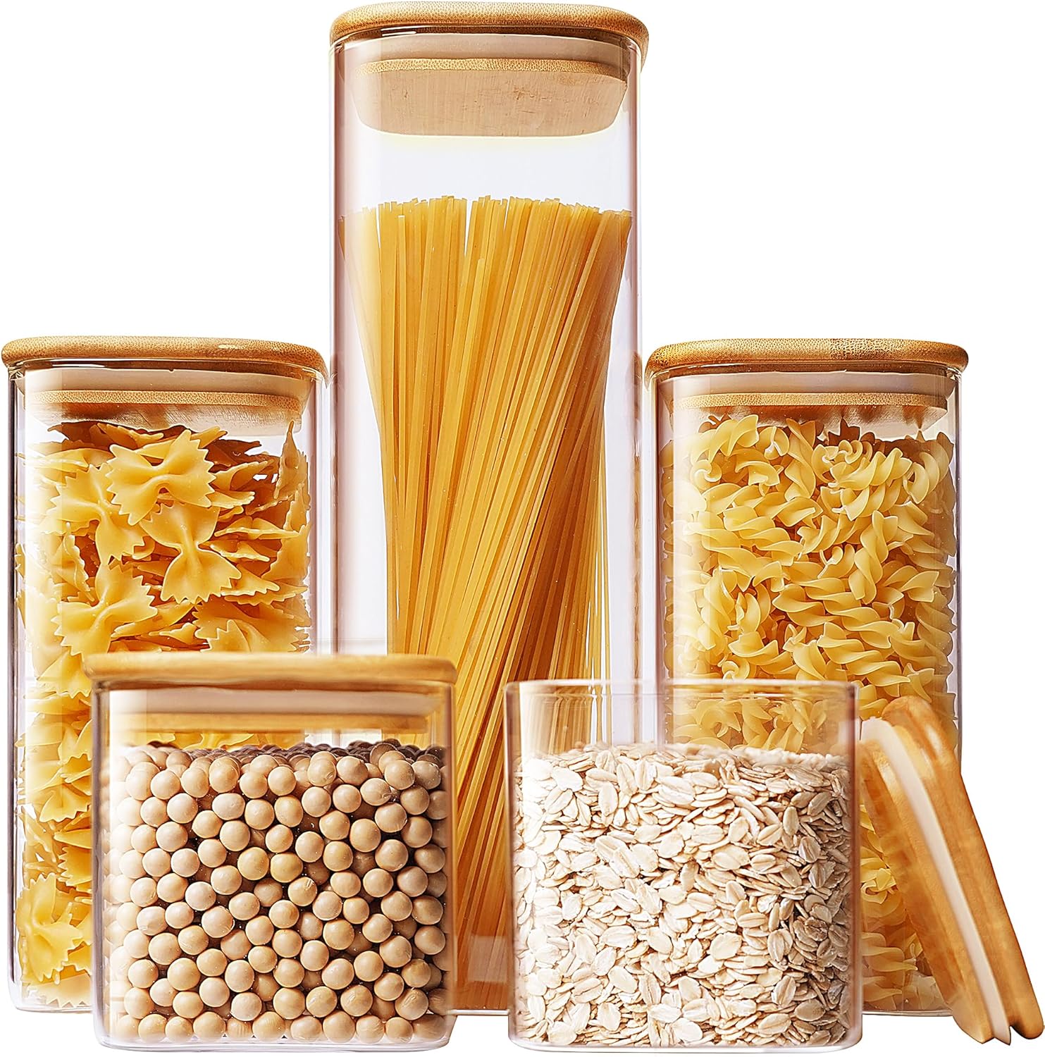 Food Storage Set Glass - Square Glass Jars with Bamboo Lids