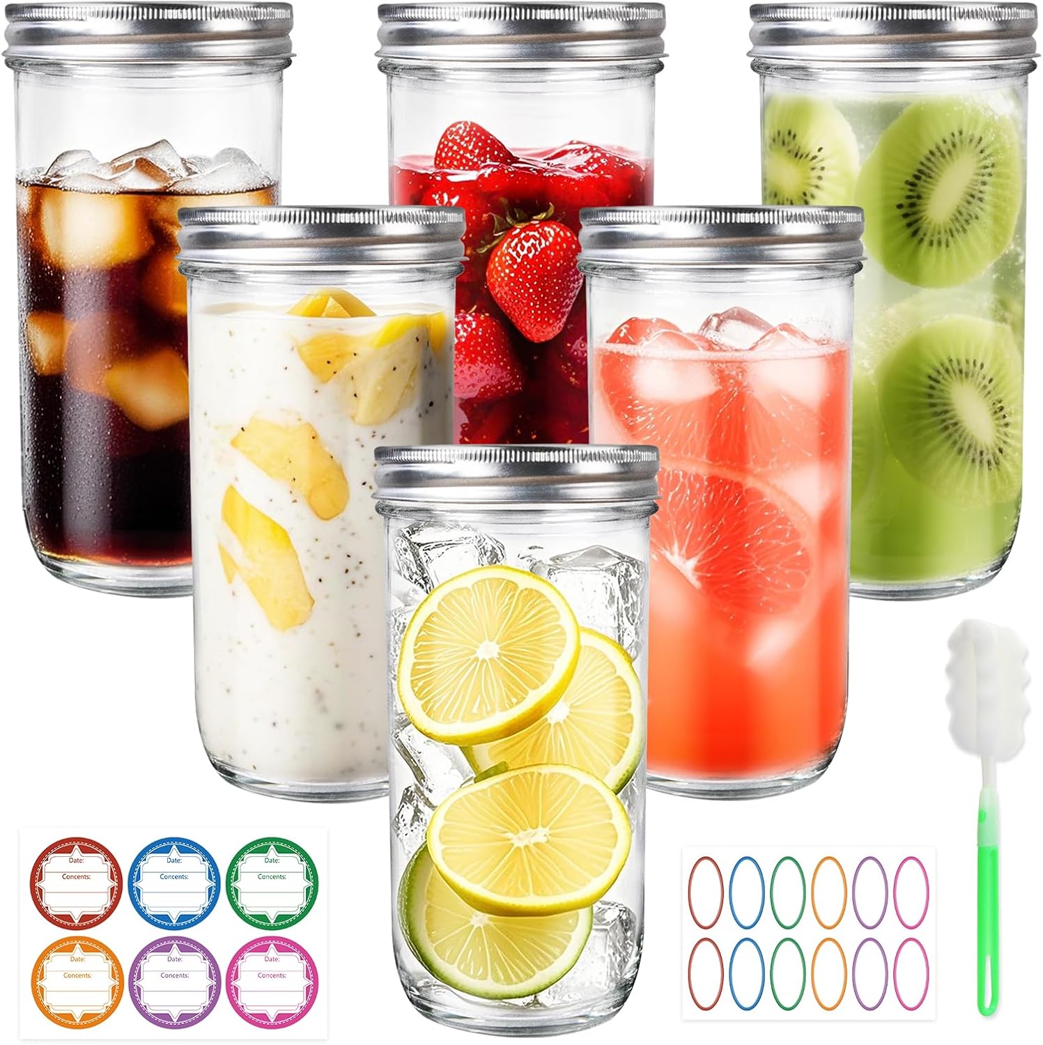 Food Storage Lid - Jars Wide Mouth 6 Pack, 24oz