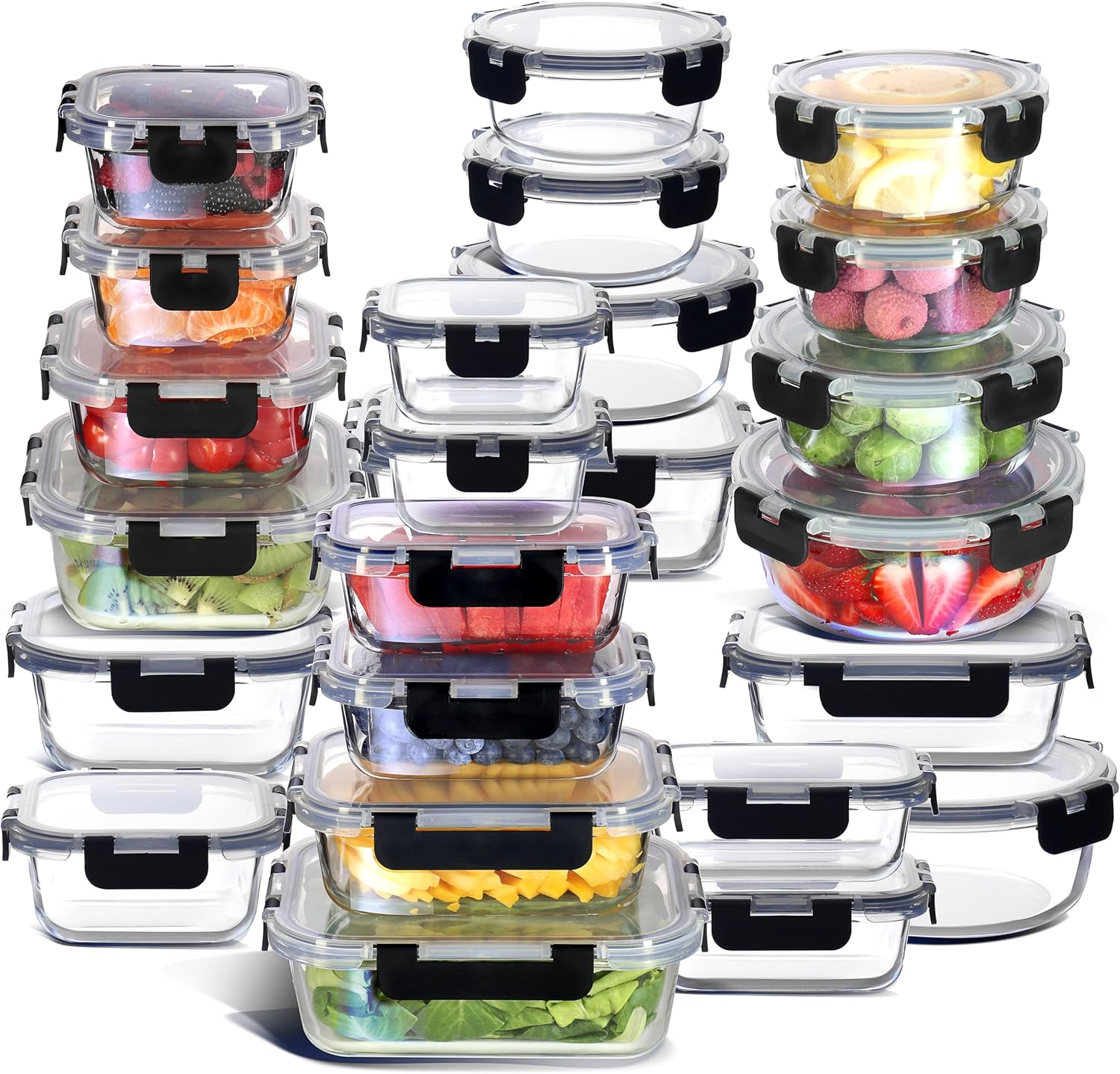 Food Storage Glass Containers - 48-Piece Glass Food Storage Containers with