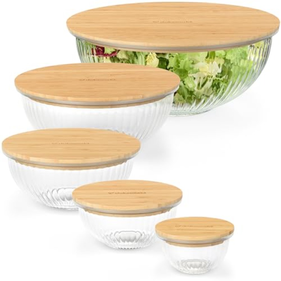 Food Storage Set Glass - Stackable Space-Saving Set of 5 Nesting