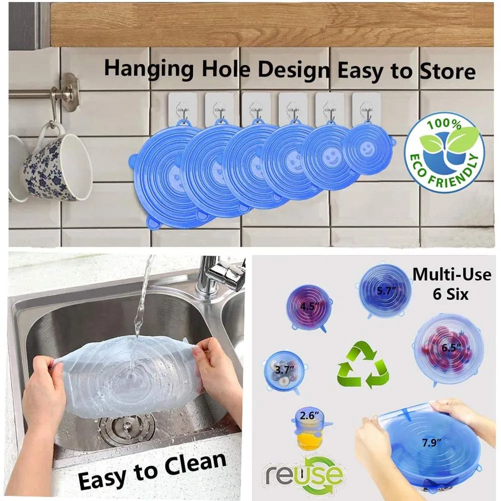 6PCS Stretch Silicone Covers R - Silicone Stretch Lid reseña y precio