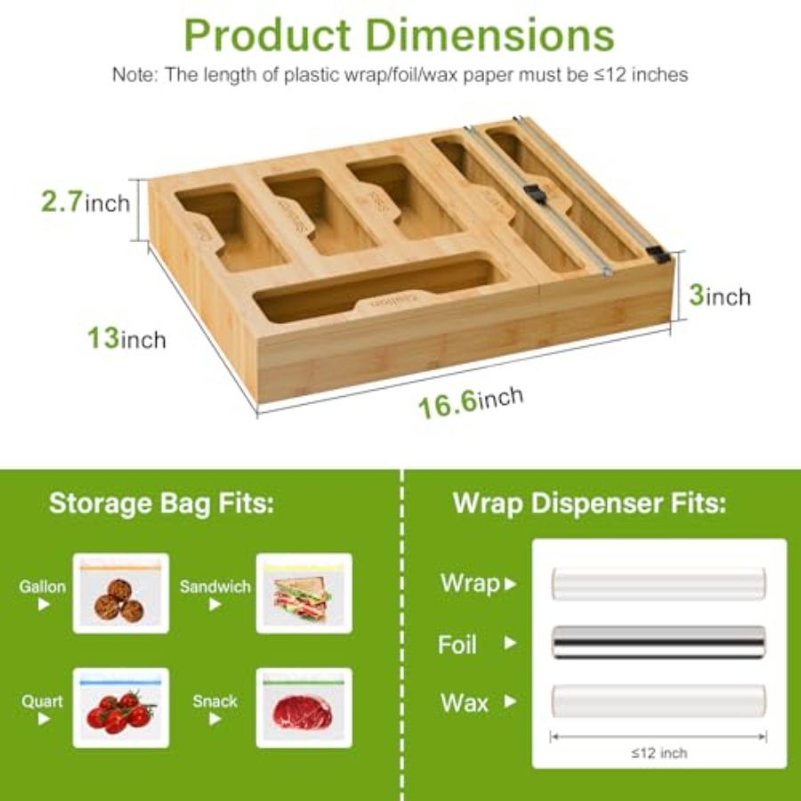 Bamboo Bag Storage Organizer - - Food Storage Dispenser reseña y precio