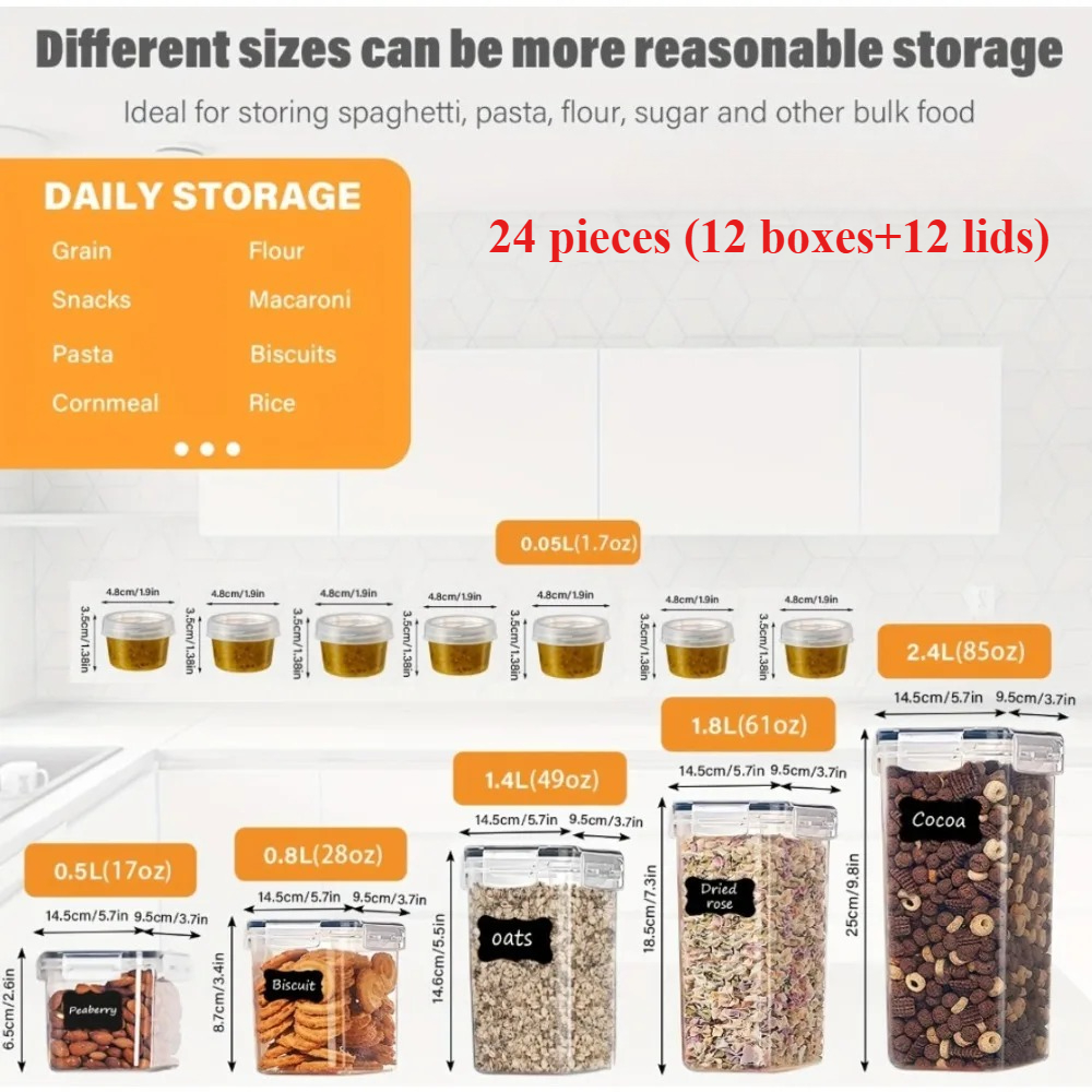 24Pcs Food Storage Containers  - Food Storage Cabinet For Kitchen reseña y precio