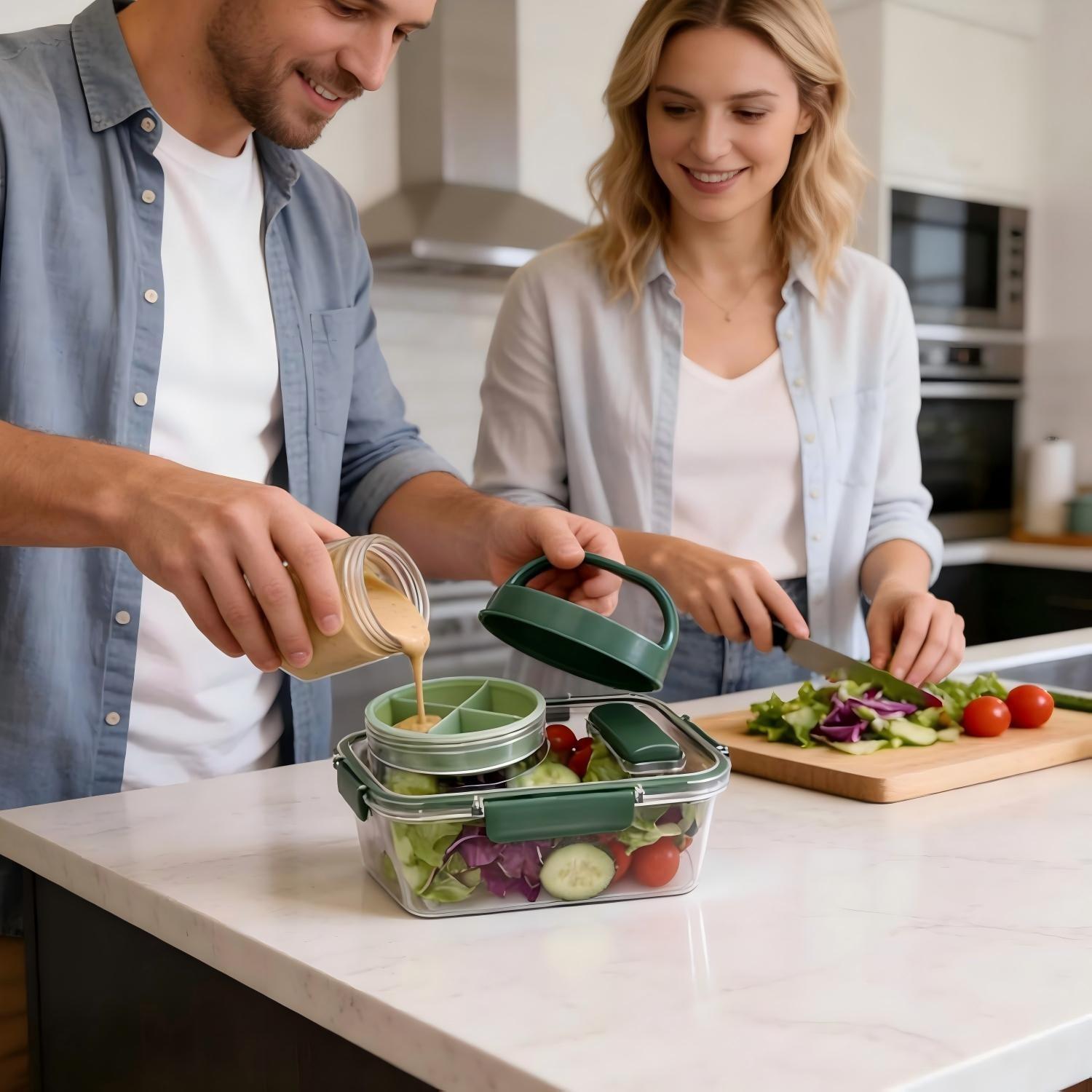 Portable Salad Bowl with Side  - Food Storage Eco Friendly reseña y precio