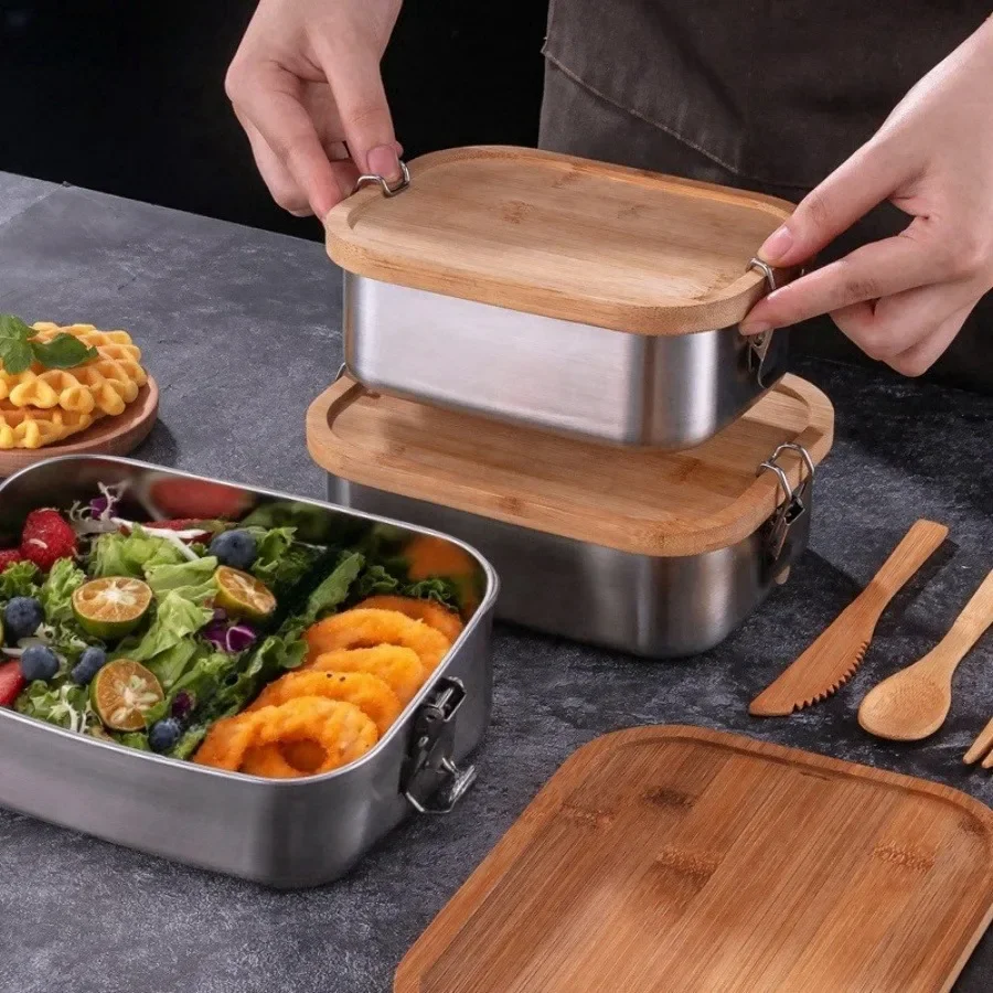 New 304 stainless steel bamboo - Food Storage Square Containers reseña y precio