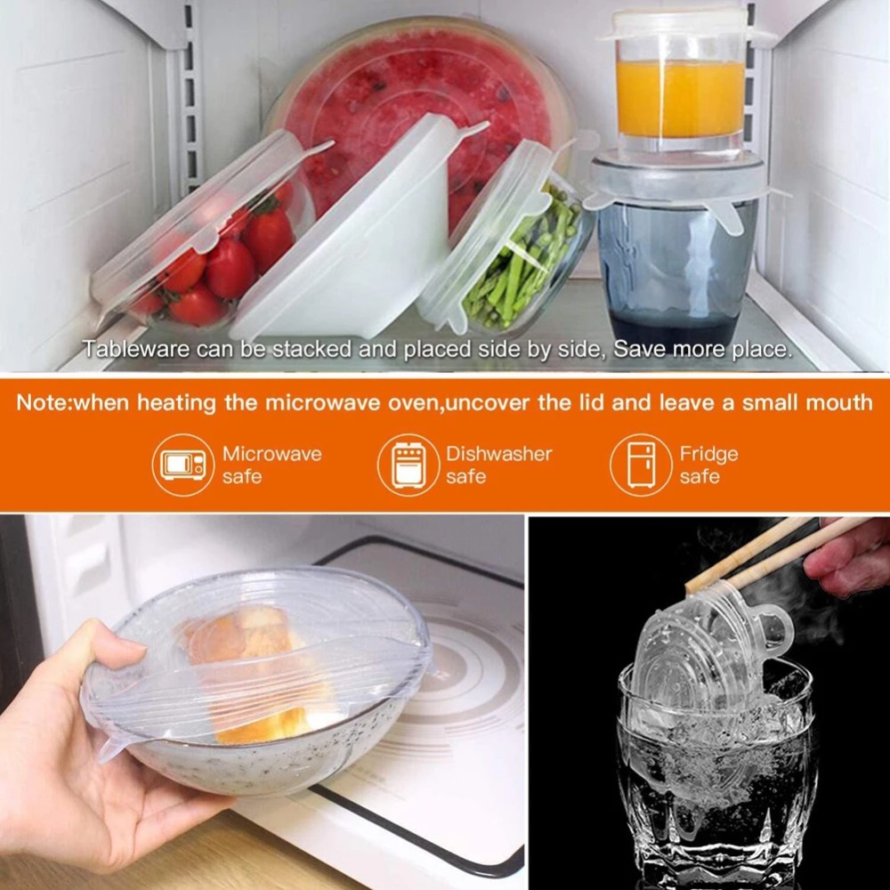 6PCS Food Reusable Fresh-keepi - Silicone Stretch Lid reseña y precio