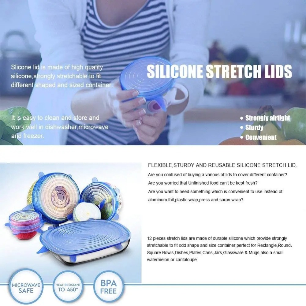 6PCS Food Reusable Fresh-keepi - Silicone Stretch Lid reseña y precio