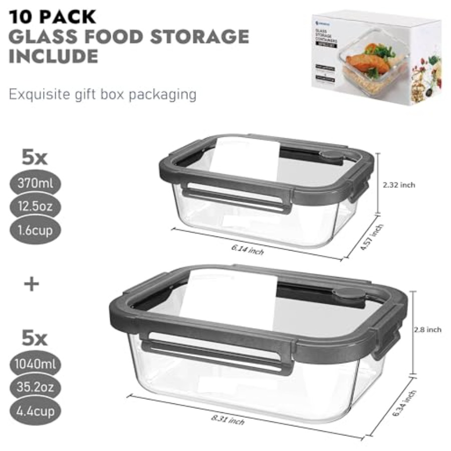 10-Pack Glass Food Storage Con - Food Storage Glass Containers reseña y precio