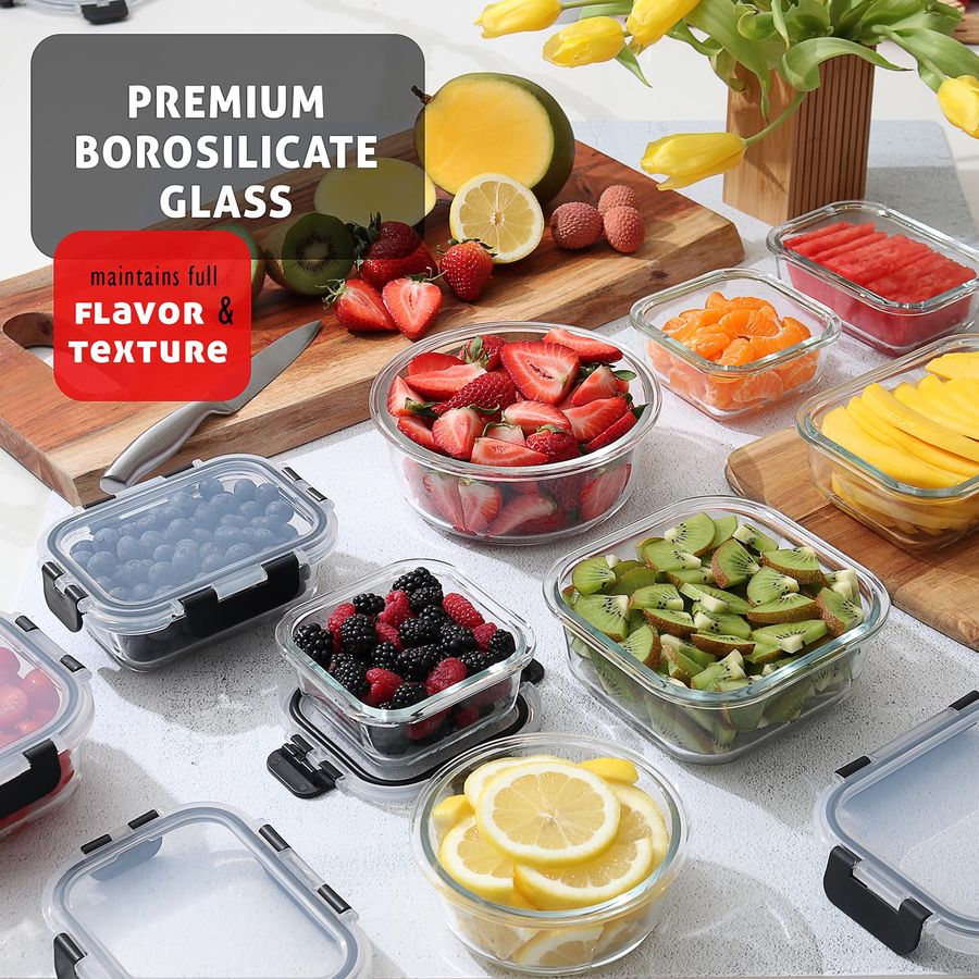 48pc Glass Storage Containers  - Food Storage Set Glass reseña y precio