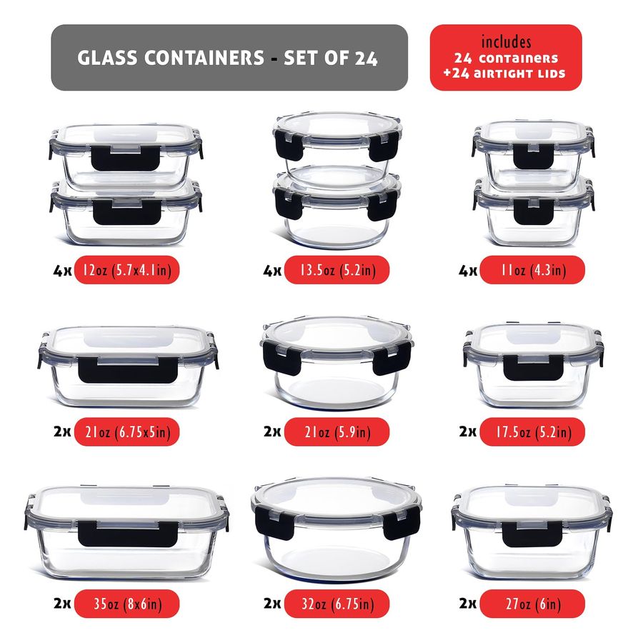 48pc Glass Storage Containers  - Food Storage Set Glass reseña y precio
