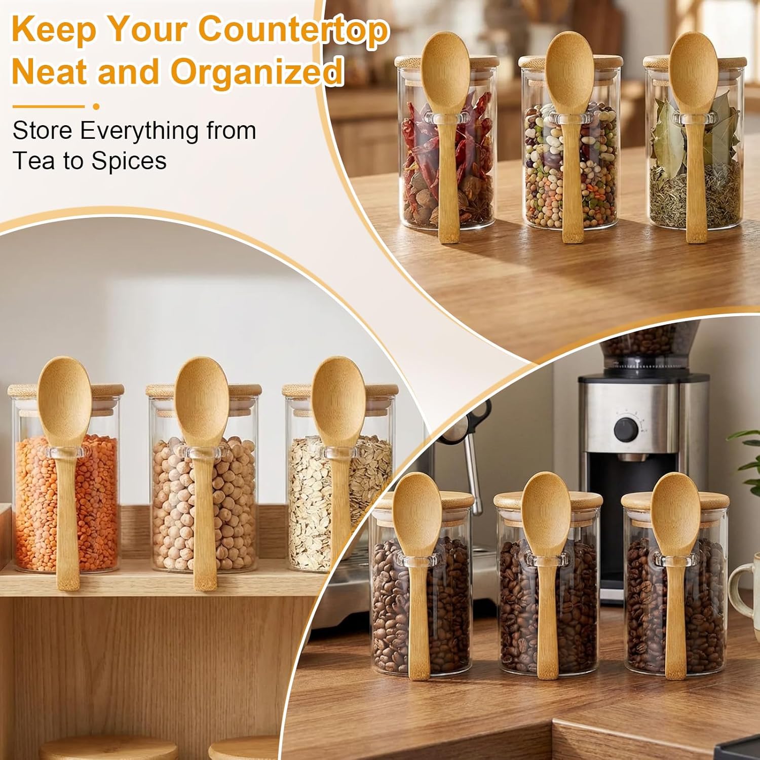 10 Pack Glass Jars with Bamboo - Food Storage Set Glass reseña y precio