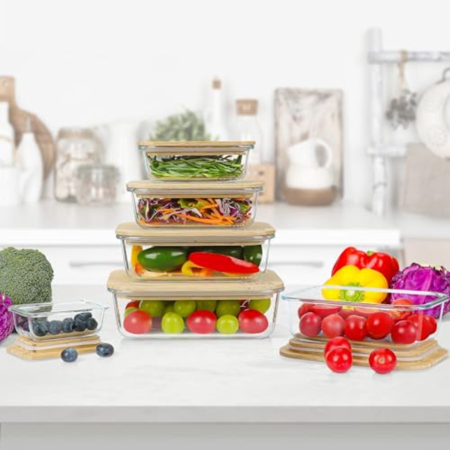 Glass Containers with Bamboo L - Food Storage Set Glass reseña y precio