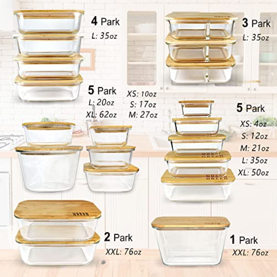 Glass Containers with Bamboo L - Food Storage Set Glass reseña y precio