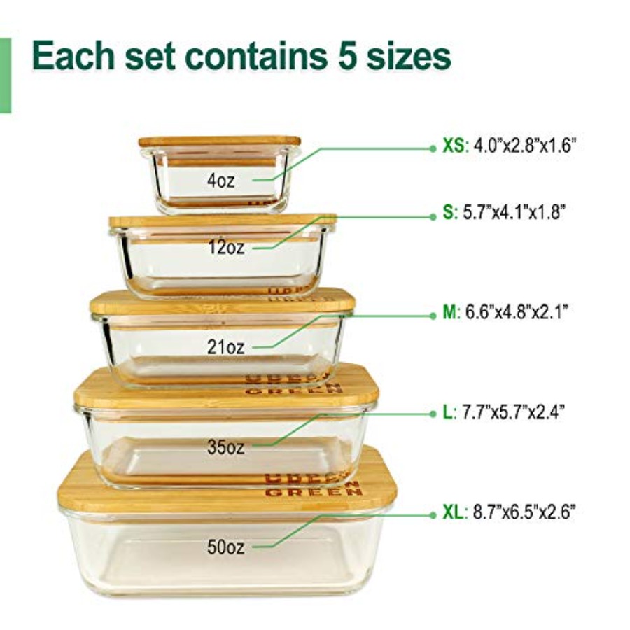 Glass Containers with Bamboo L - Food Storage Set Glass reseña y precio