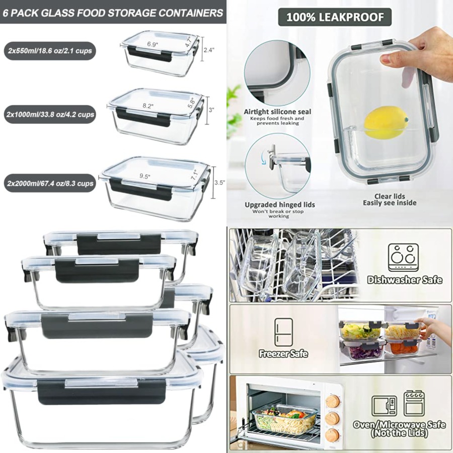 67.4oz 8.3 cup,33.8oz(4.2 cup) - Glass Food Storage Xl reseña y precio
