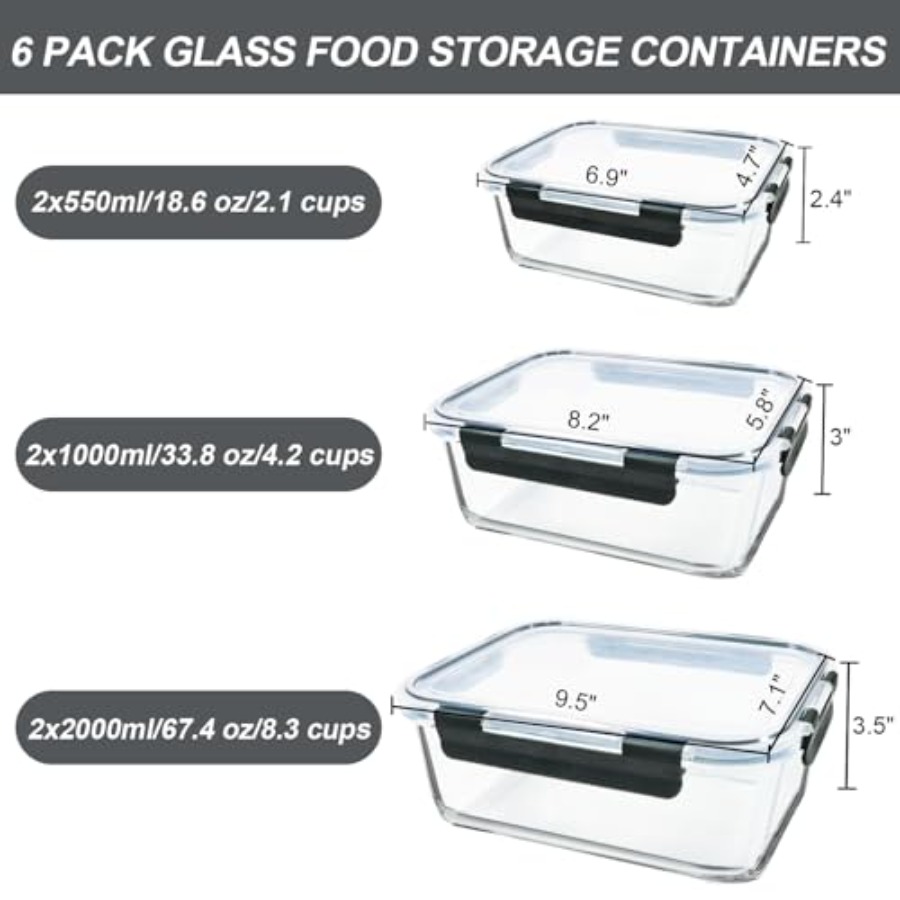 67.4oz 8.3 cup,33.8oz(4.2 cup) - Glass Food Storage Xl reseña y precio