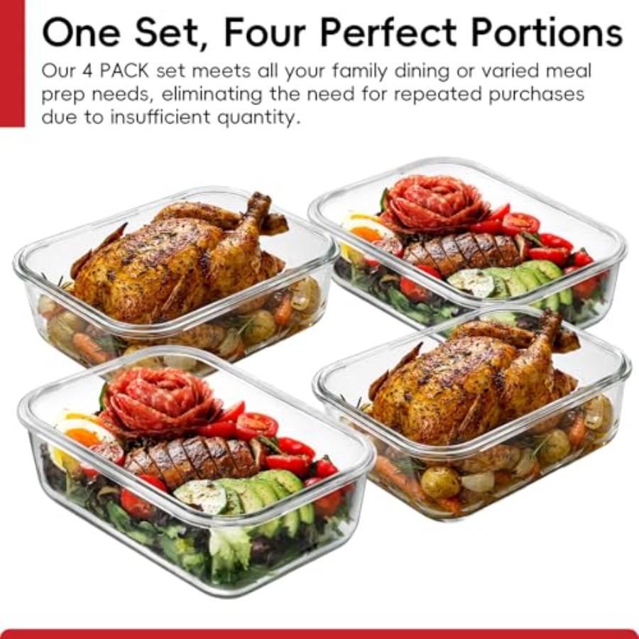 4 Pack 8 Cups/ 63oz Large Glas - Food Storage Glass Containers reseña y precio