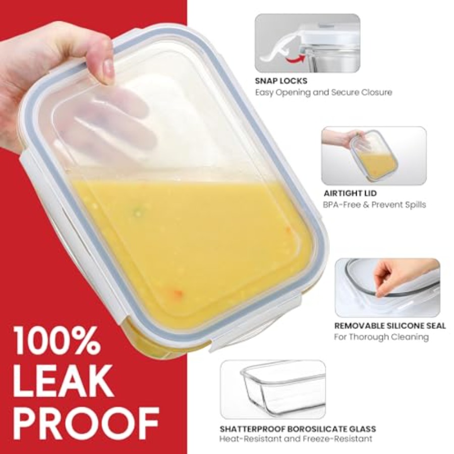 4 Pack 8 Cups/ 63oz Large Glas - Food Storage Glass Containers reseña y precio