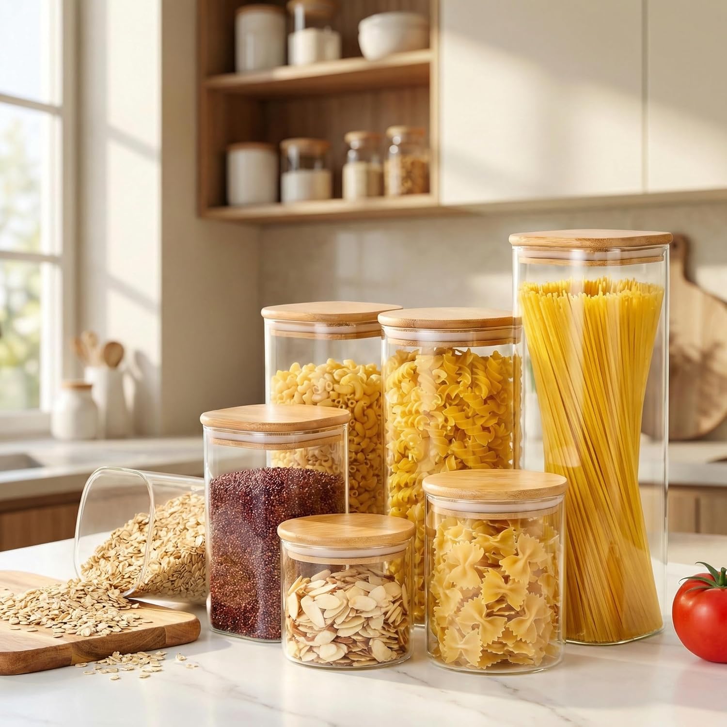 Square Glass Jars with Bamboo  - Food Storage Set Glass reseña y precio