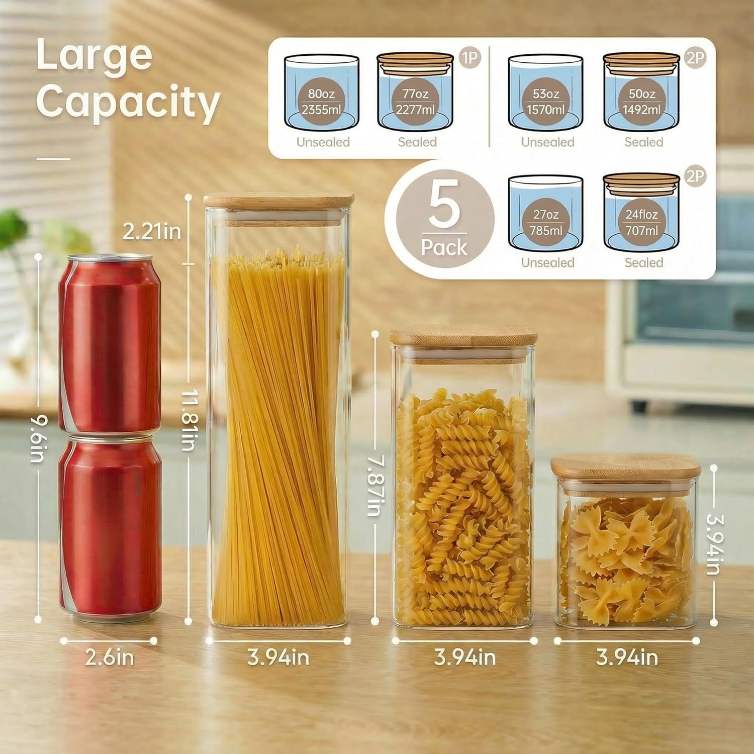 Square Glass Jars with Bamboo  - Food Storage Set Glass reseña y precio