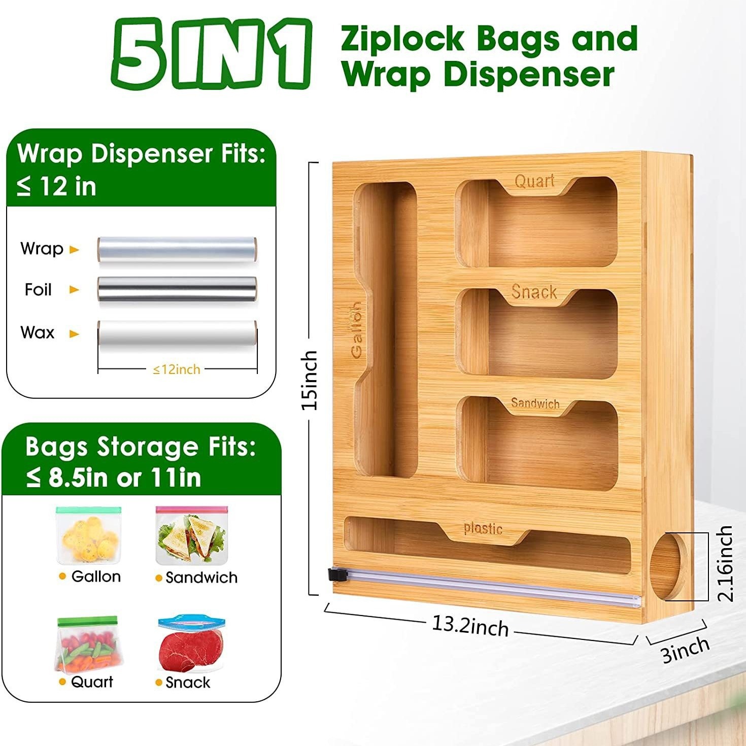Bamboo Ziplock Food Bag Holder - Food Storage Dispenser reseña y precio