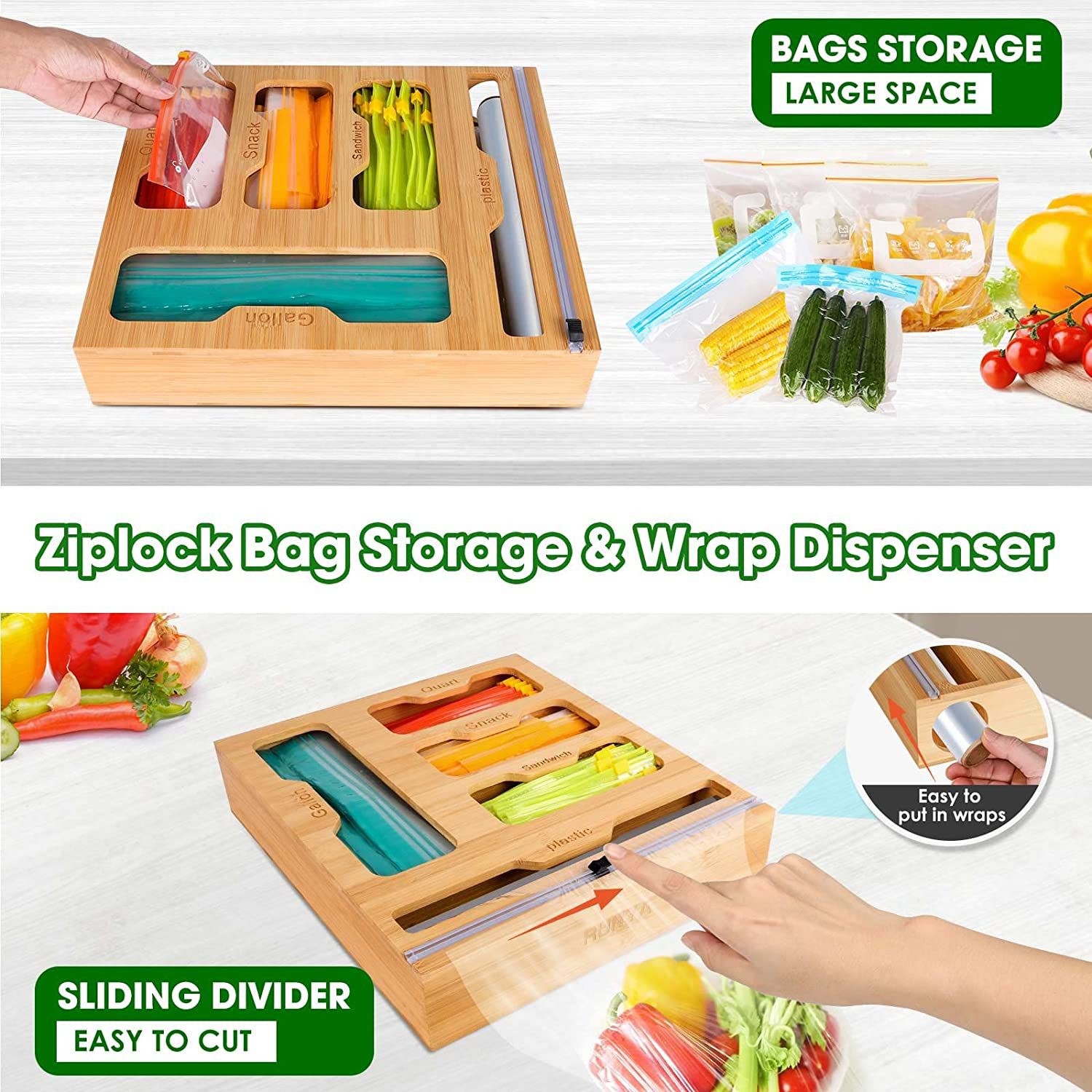 Bamboo Ziplock Food Bag Holder - Food Storage Dispenser reseña y precio