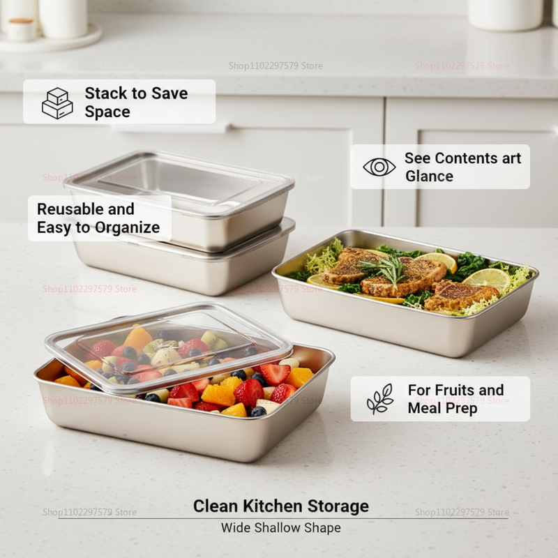 Plate Stainless Steel Food Con - Food Storage Eco Friendly reseña y precio