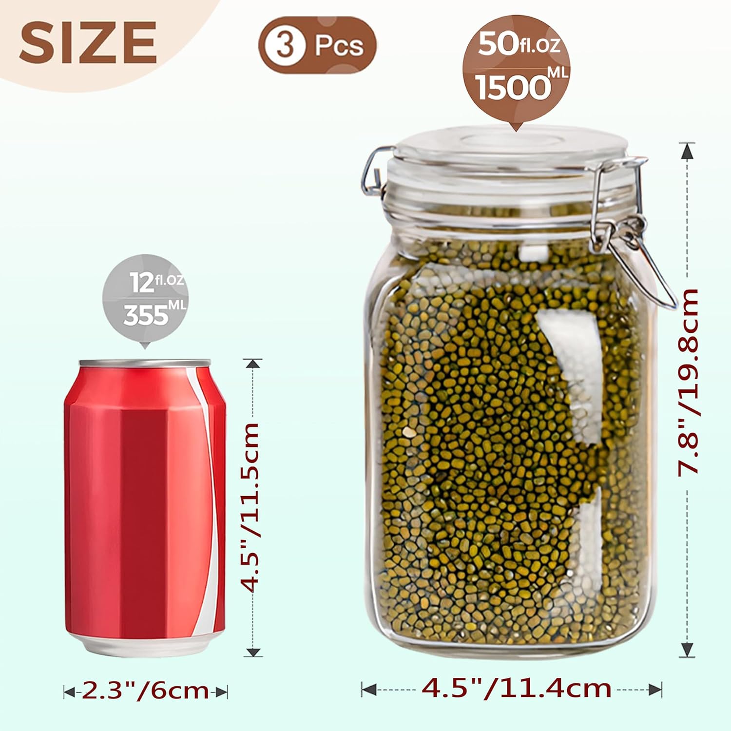 Clear Food Storage Jars 50oz S - Food Storage Set Glass reseña y precio