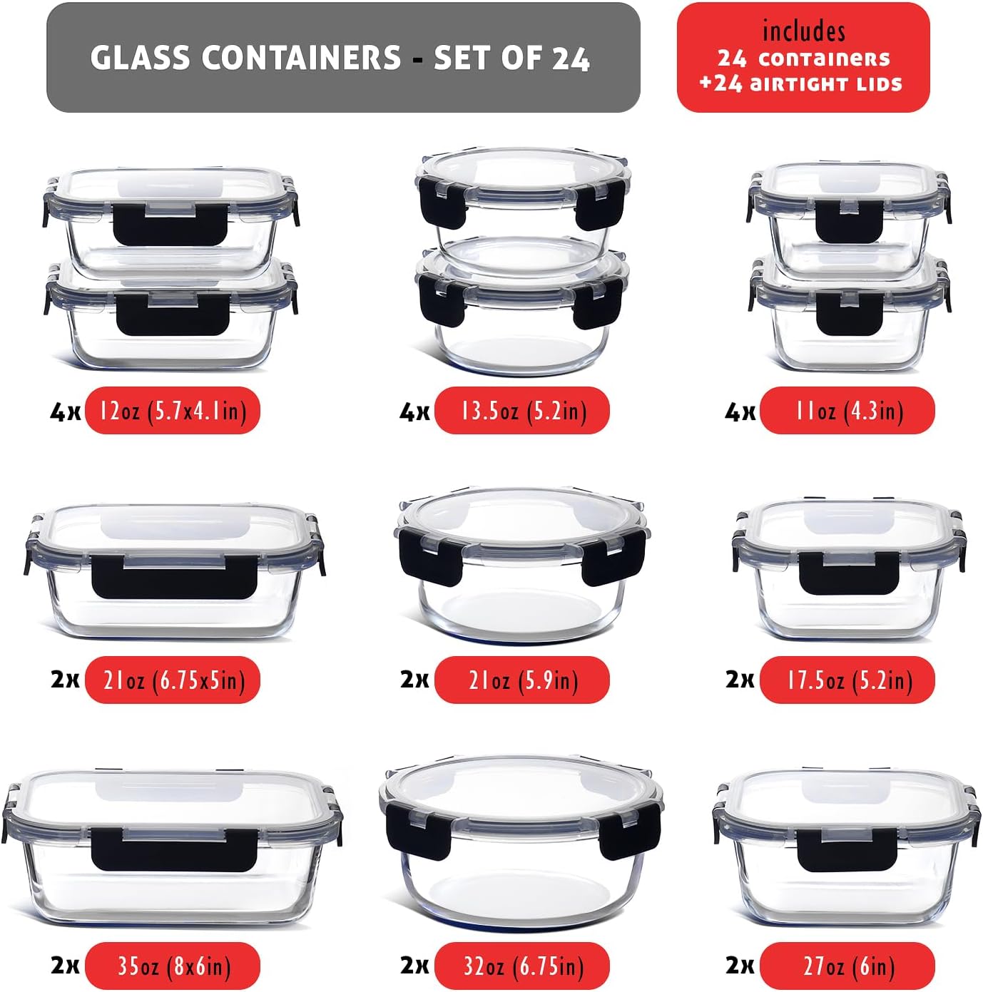 48-Piece Glass Food Storage Co - Food Storage Glass Containers reseña y precio