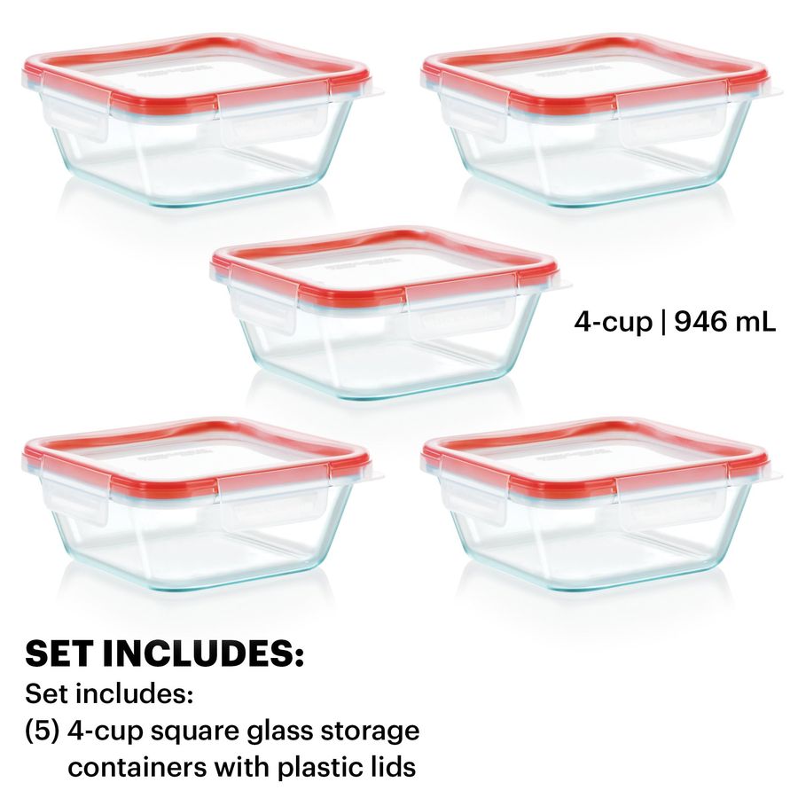 Freshlock 5Pack, 4 Cup Glass F - Food Storage Set Glass reseña y precio